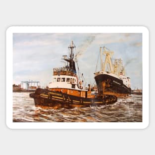 SUN TUG IRONSIDE SWINGING A SHIP TO ENTER WEST INDIA DOCK Sticker